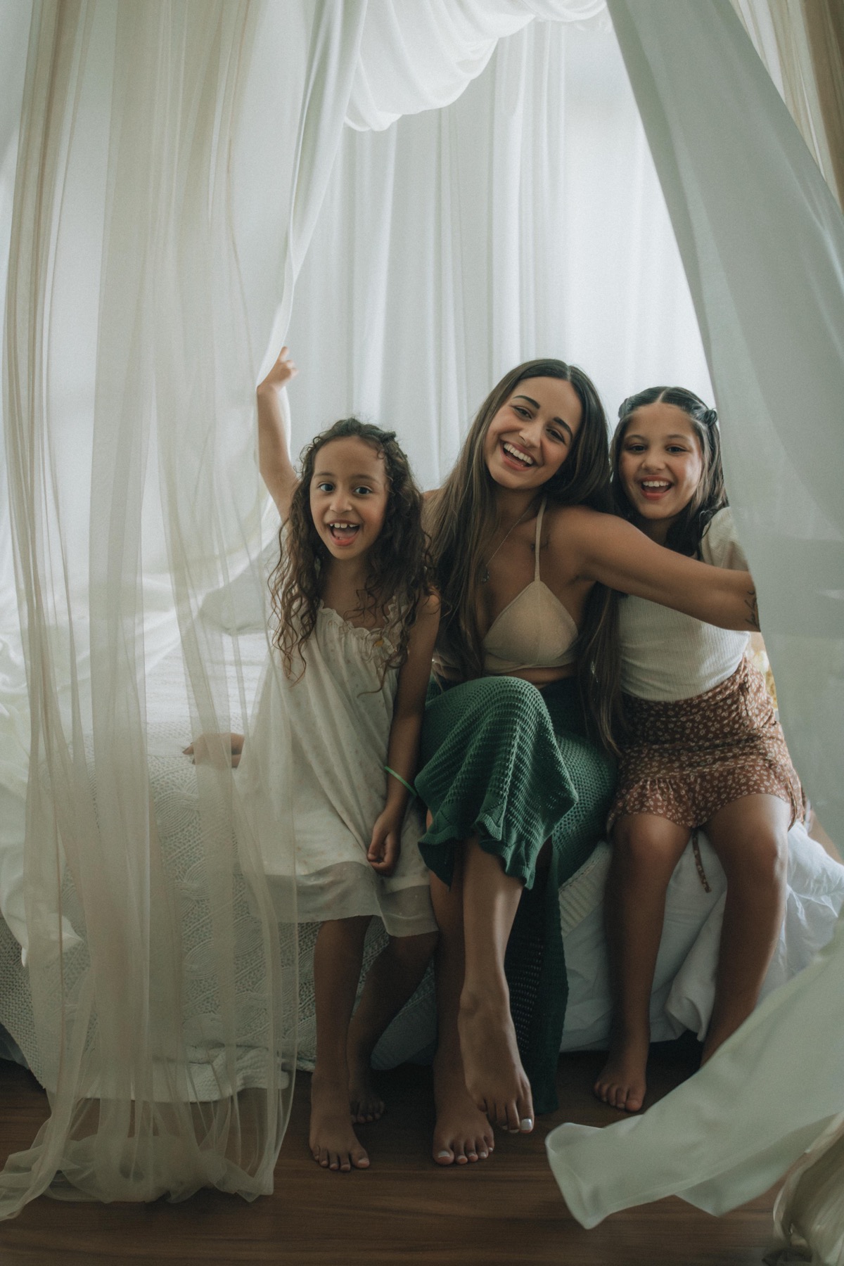 Family wellness moment in soft natural light